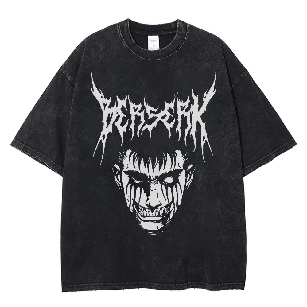 Casual Harajuku Vintage Hip Hop Clothing  Anime Berserk Griffith T Shirts Washed Manga Graphic Oversized Y2k TShirts Unisex
