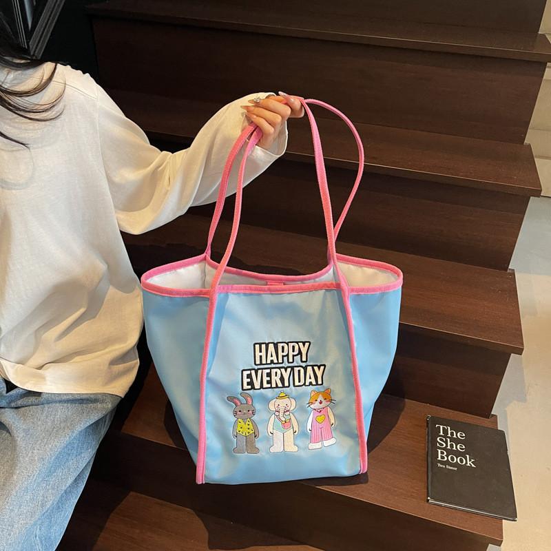 Day Every Happy Letter Large Embroidery Tote Bag Shopping Bag For Daily Use