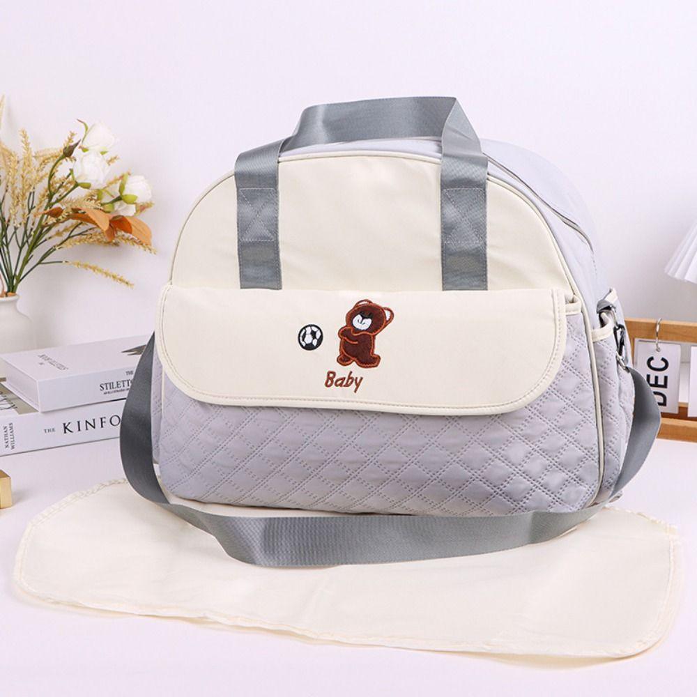 Bear Pattern Cartoon Mommy Bag Large Capacity Portable Diaper Bag Mommy Crossbody Bag Daily Use