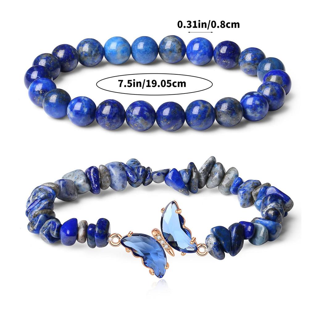 Trendigt Kristallsfjärilsarmband Unikt Kristallsfjärilsarmband med Naturstenspärlor för Modeälskare