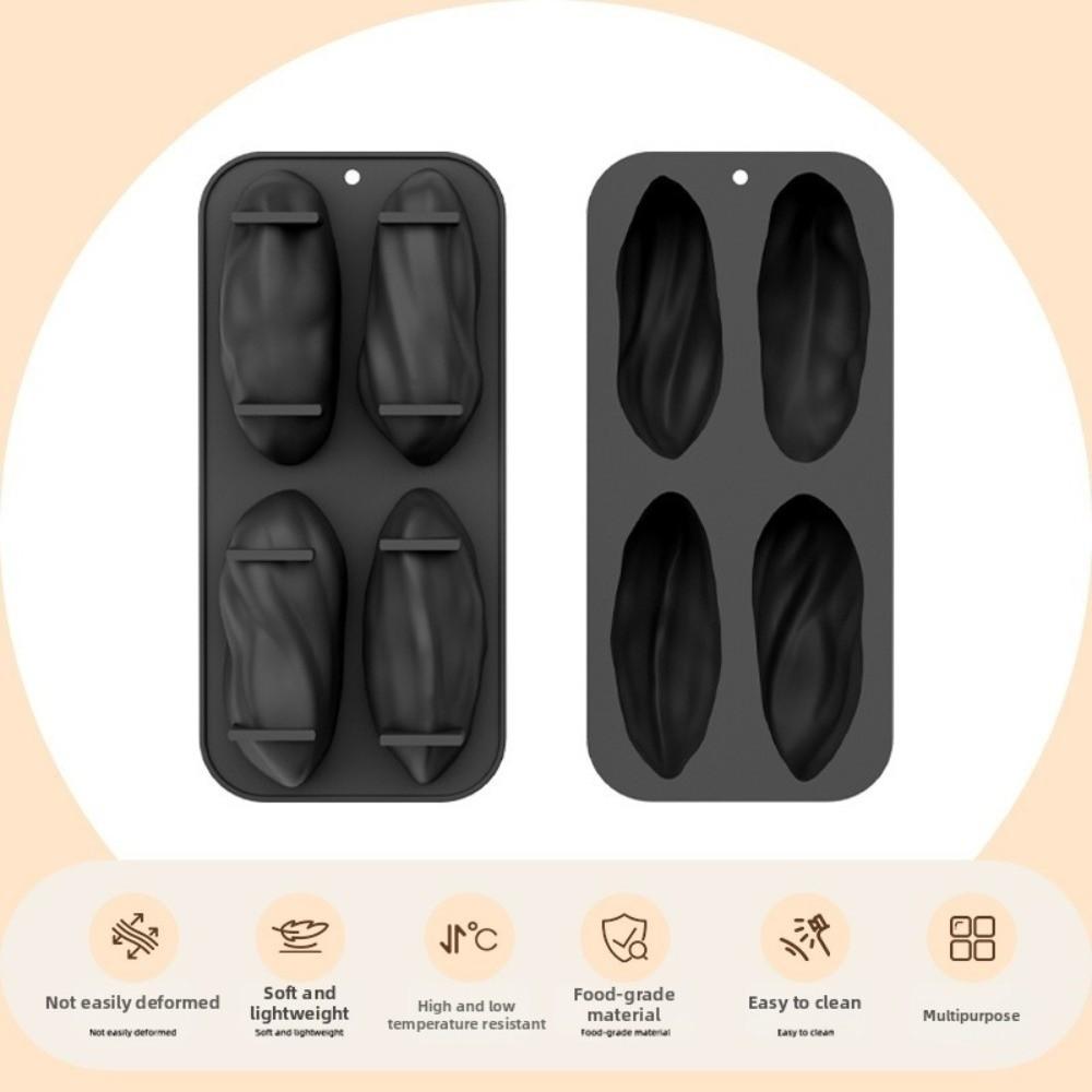 4-Cell Design Pistachios Chocolate Mold Coffee Bean-shaped Food Grade Silicone French Pastry Mold Reusable Flexible Baking Tools
