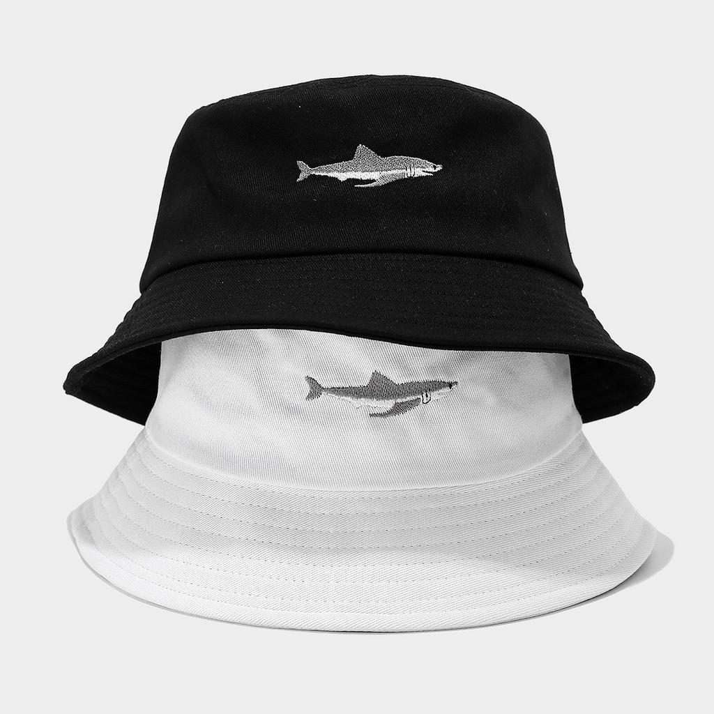 Hut Europäische und amerikanische Mode Haifischstickerei Fischerhut Herren und Damen Alle Jahreszeiten Outdoor Angeln Sonnenschutz Sonnenhut Paar