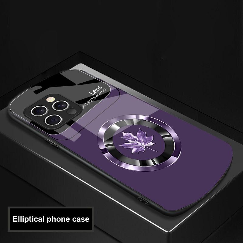 Kreis Ahornblatt Für IPhone 16 Pro Max 15 Pro 14 13 12 Mini 11 XS Max XR 7 8 Plus SE 2022 Elliptische Glas Handyhülle