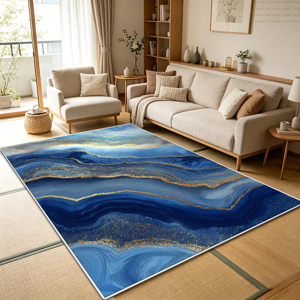 Luxury Blue Gold Marble Living Room Sofa Rug Decoration Bedroom Washable Soft Fluffy Floor Mats Kitchen Non-slip Large Carpet