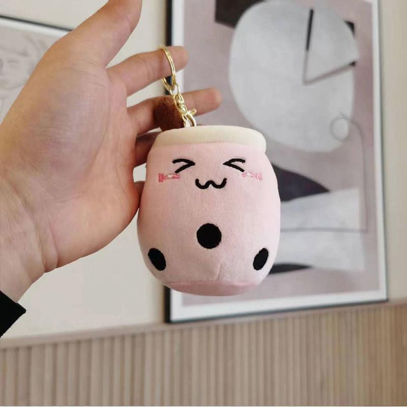 

Adorable Plush Fruit Tea Cup Keychain Charming Stuffed Toy Gift In Smiling Camel Color Pink Pout