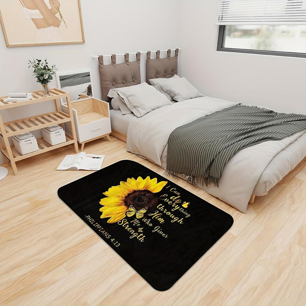 Sunflower Quote Inspirational Doormat, Non-Slip Rectangle Floor Mat for Entrance, Polyester Welcome Mat for Home Decor