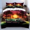 Classic car under sunset Bedding Set for Kids Luxury Gift 3pcs Digital Print Comforter Set Soft Comfortable Breathable