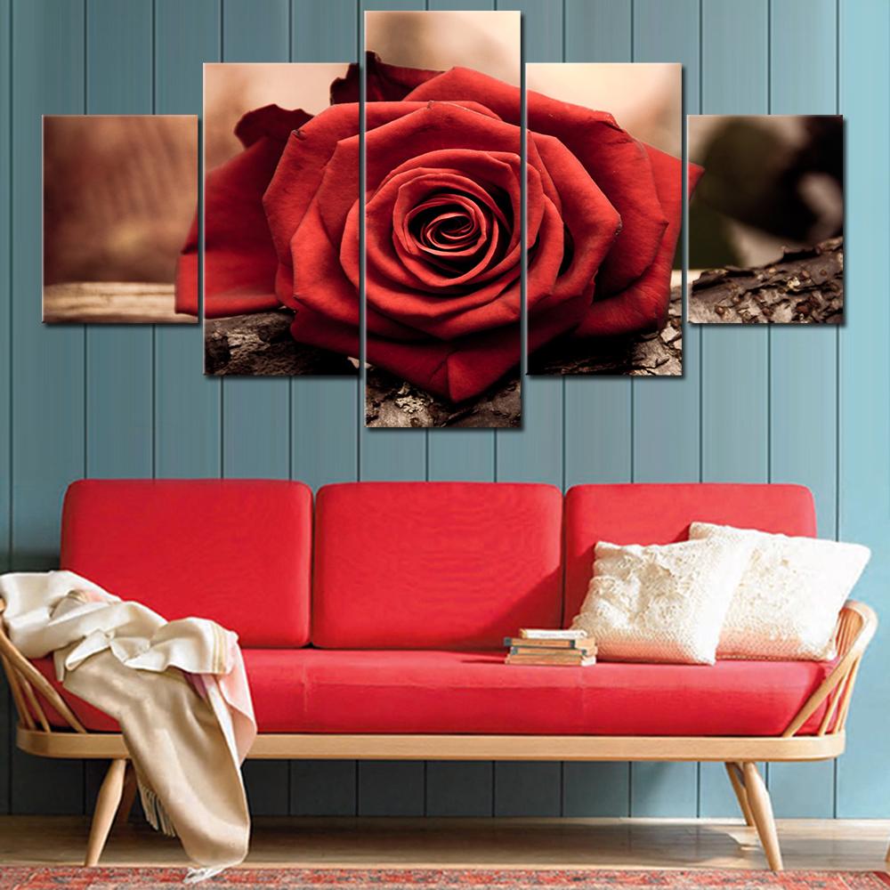 

Modular Canvas Pictures HD Printed Wall Art 5 Panels Red Rose Flower Painting Living Room Modern Home Decor Poster 20x35 20x45 20x55cm