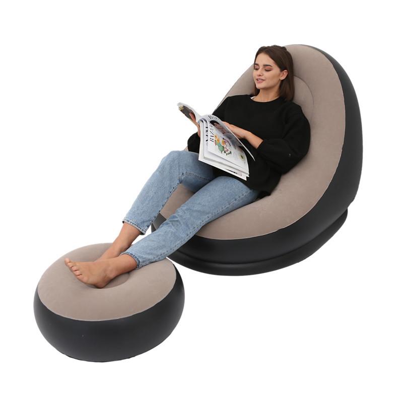 Inflatable Flocked Sofa Bed with Footrest, Foldable Outdoor Lounge Chair - In Stock