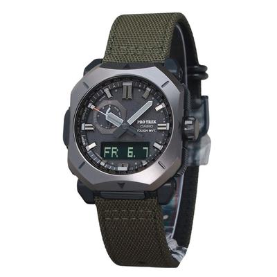 Montre analogique numérique ProTrek pour homme avec bracelet en tissu Cordura vert et cadran gris Tough Solar PRW-6900YB-3 100 m