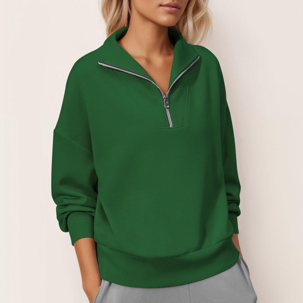Damen Quarter-Zip Pullover Sweatshirt Lockerer Schnitt Lässig Einfach Langarm Leichtes Oberteil für den Alltag