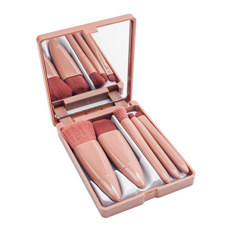 5-Piece Mini Mirror Makeup Brush Travel Set with Storage Box