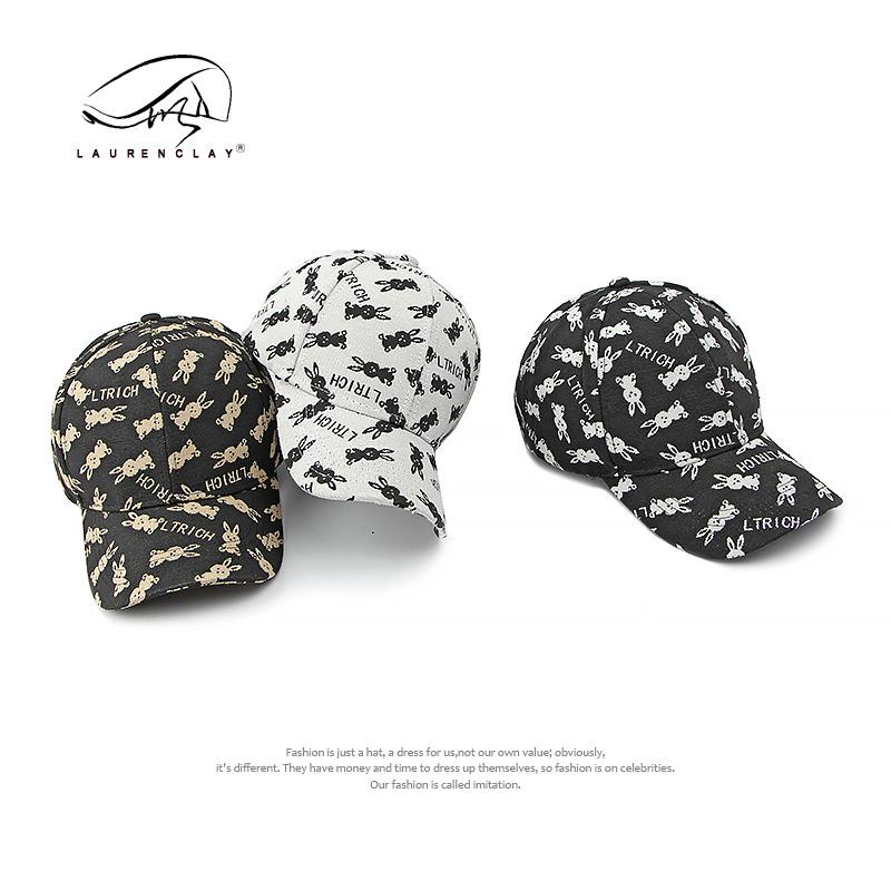 Hat Ladies Peaked Cap Versatile Face Small Personality Embroidered Rabbit Pattern Hard Top Baseball Cap Men's Casual Fashion