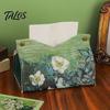 Compact Tissue Box for Bedroom PU Leather Cover with Wild Rose/Sunflower Pattern, Foldable Desktop Organizer, Napkin Holder Durable Bathroom