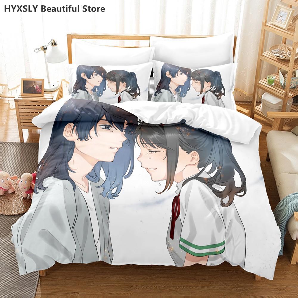 Постельное белье Судзумэ и замок 3D Аниме Полиэстер Пододеяльник Наволочки Queen King Для Детей Подарок Милые Аниме Комплекты Пододеяльников EU Single(135*200cm)3pcs