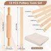12 Pcs Pottery Tools Teaching Set, Include 17inch Slab Roller 10 Pcs Wooden Rolling Pin Guides 1 Li
