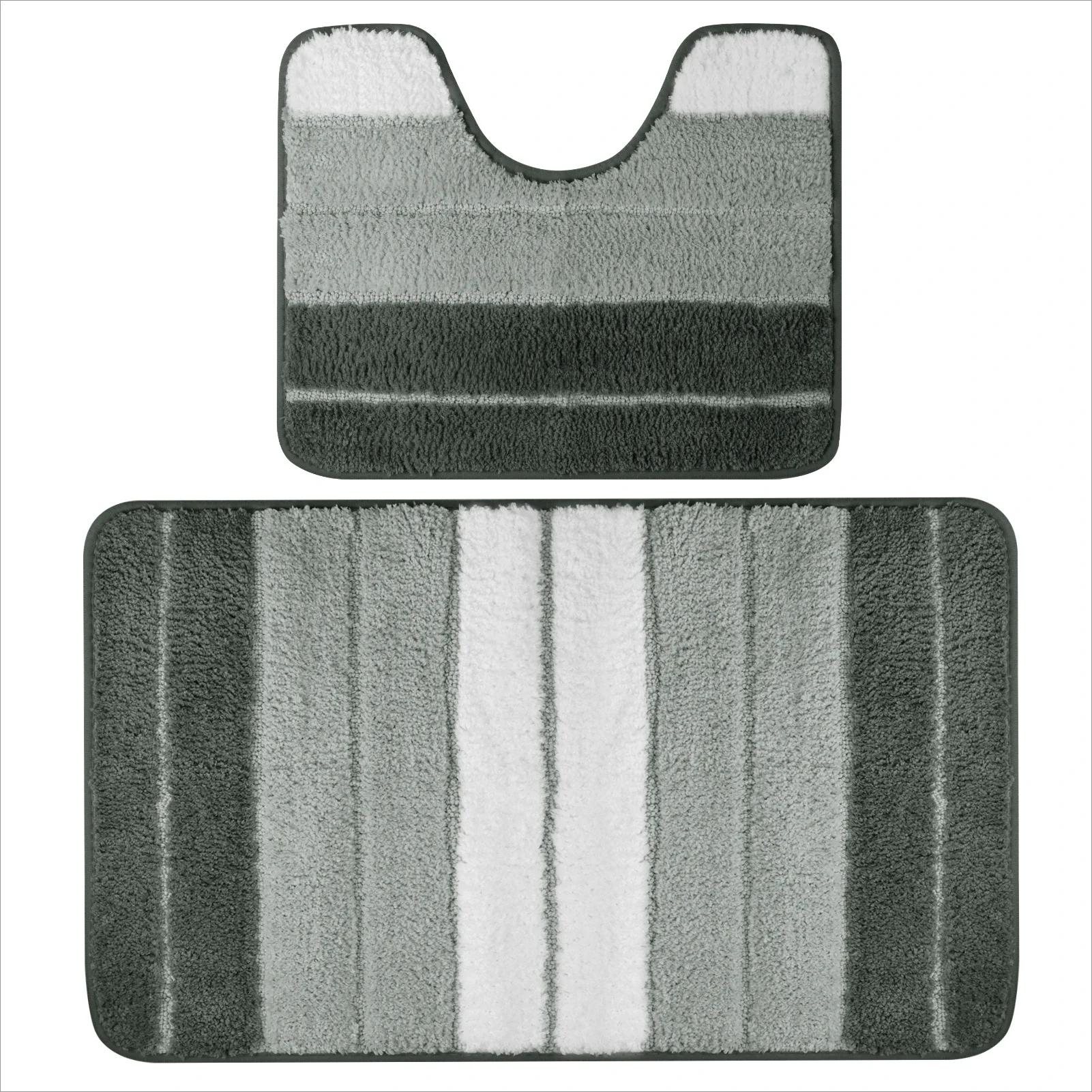 

Набор ковриков для ванной комнаты из 2 предметов, плюшевые, длинноворсовые, мягкие, впитывающие, из микрофибры, коврики для ванной и U-образный коврик для унитаза, нескользящие, можно стирать в машине серый
