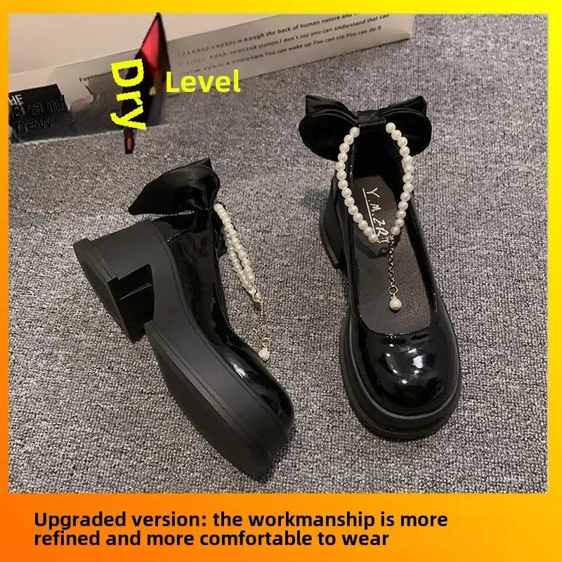 

Модная женская обувь на плоской подошве в японском стиле Весна 2025 Новые милые универсальные туфли Мэри Джейн с бантом и большим каблуком из маленькой кожи 40 чёрный