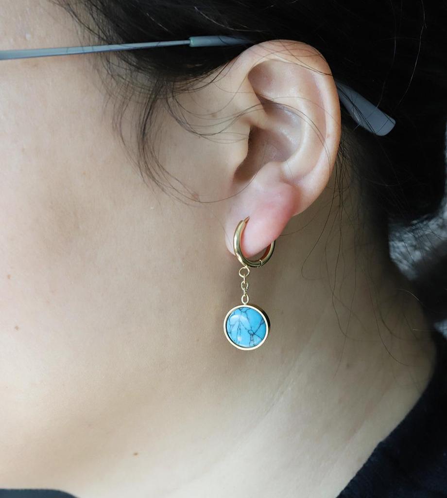 Elegant 3D Turquoise 12MM Pendant Earrings with Stainless Steel Clasps for Women