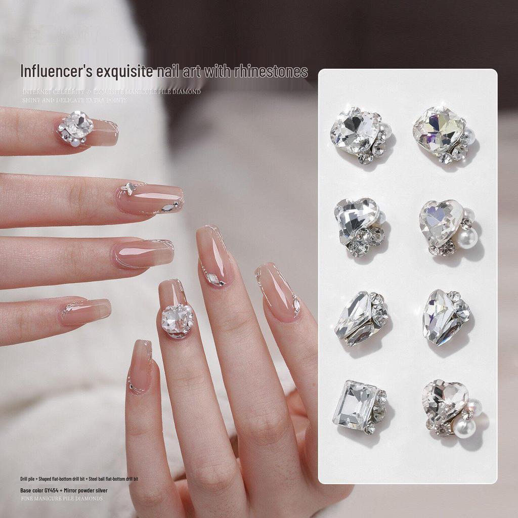 24-Piece Set: Plain White Water Nail Art Rhinestones with Crooked Heart and Fat Square Design for Nail Salons