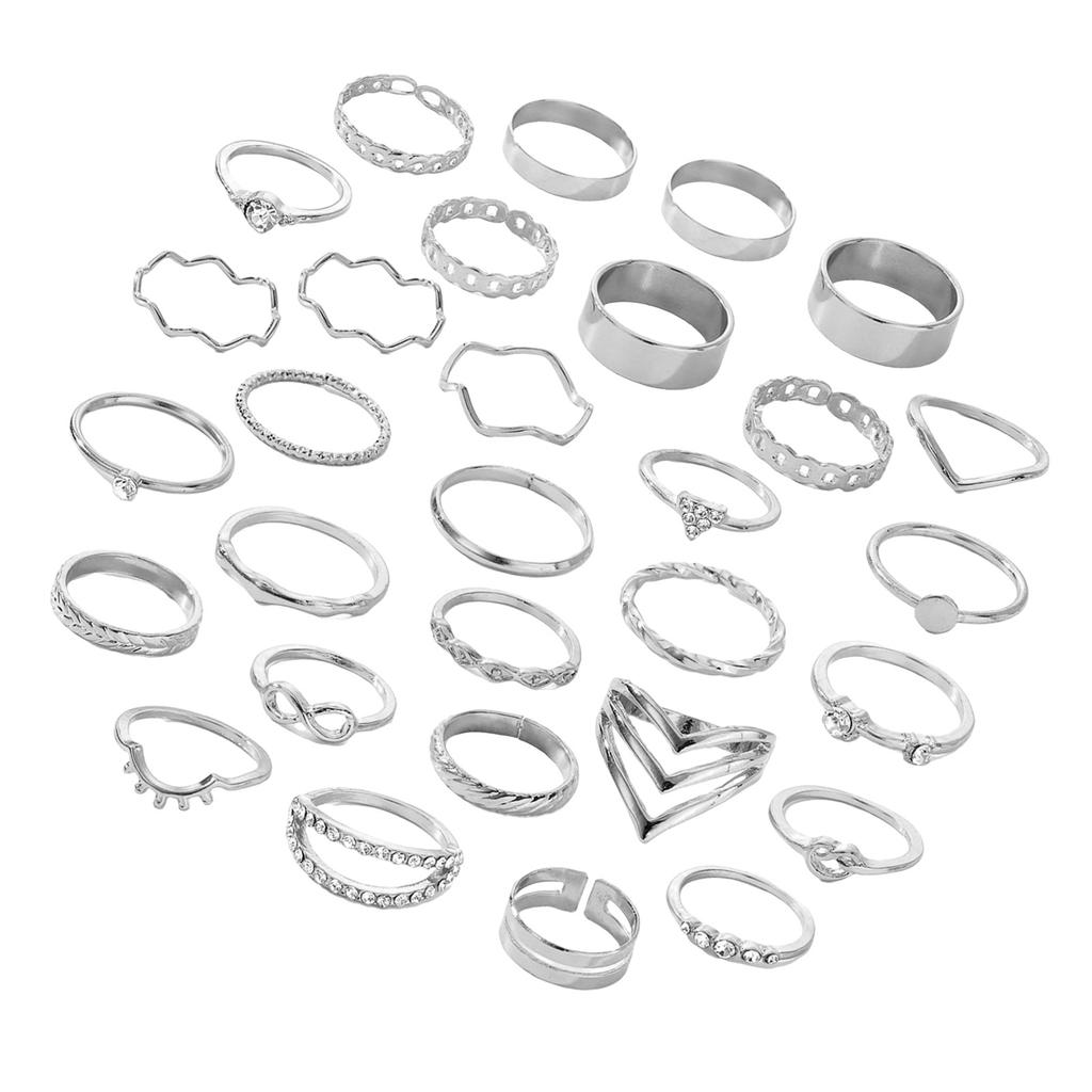 Silver/Gold Color Rings Set Elegant Stacking Geometric Finger Rings Jewelry for Women Daily Outfits Party Accessories