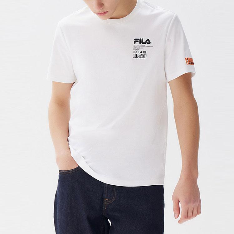FILA Letter Print Crew Neck Short Sleeve T-Shirt Men Tops White F11M128117F-WT