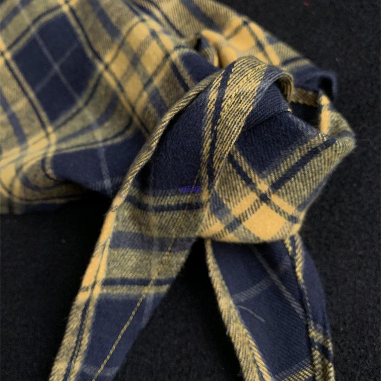 Trendy Japanese Plaid Scarf & Tie-on Hat Set for Men and Women - Blue/Yellow Neck Warmer