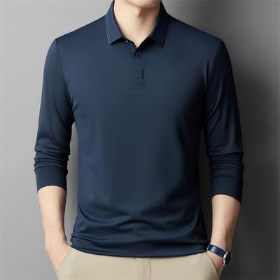 Maglietta traspirante da uomo autunnale, polo di mezza età, nuova, versatile, tinta unita, manica lunga, bavero, moda casual