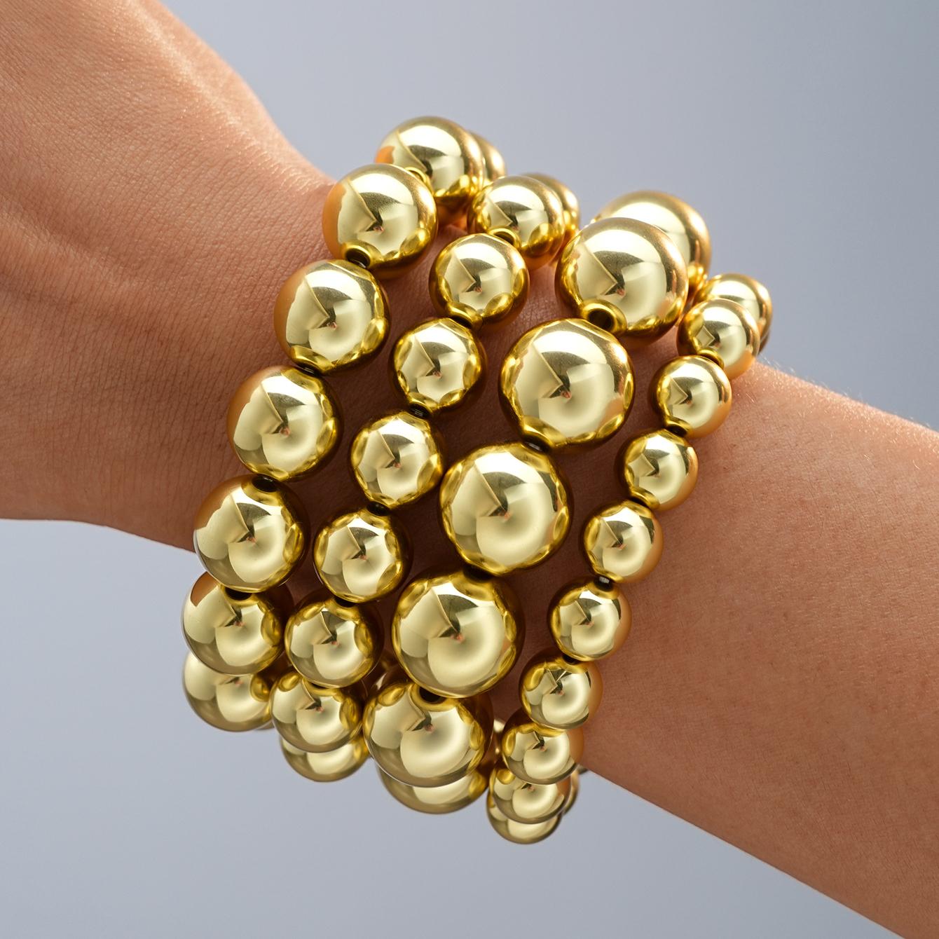 

4 Pcs Vintage Gold Color Elastic Beads Bracelet Set for Women Men Punk Big Bead Handmade Bracelet Party Fashion Hip Hop Jewelry