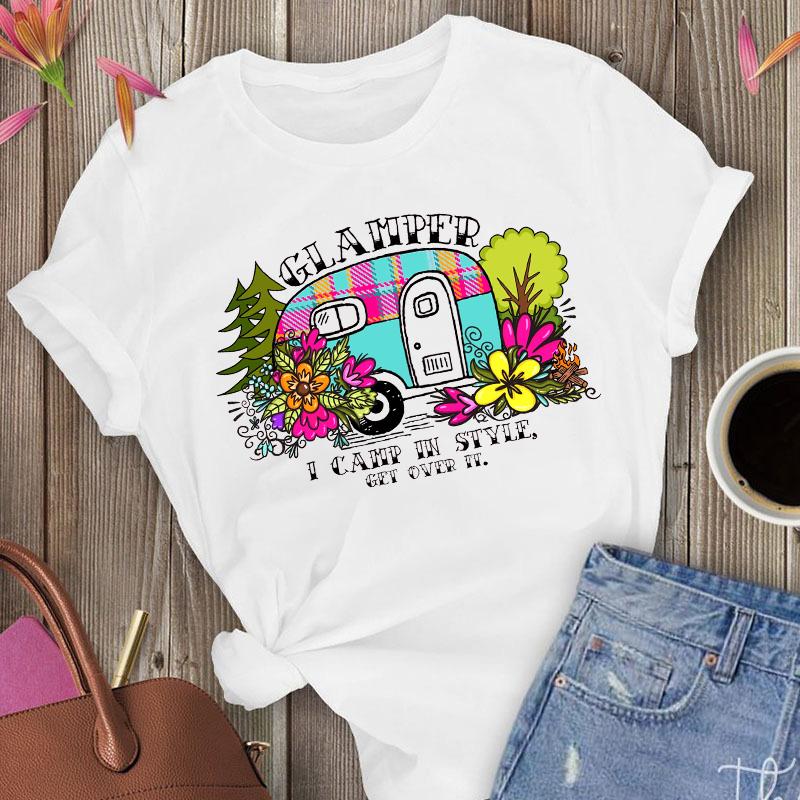 

2023 Sale Women White Cartoon Floral New Cute Flower Fashion Ladies Summer Lady Print Tee Stylish Tshirts Clothes T-Shirt XL білий