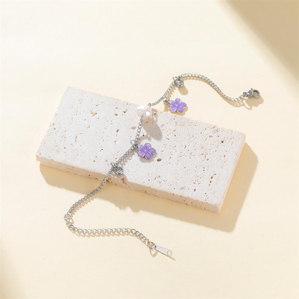Daisy Flower Enamel Charms Bracelets Girls Imitation Pearl frangipani Plumeria Spring Summer Hand Chain Jewelry Stainless Steel