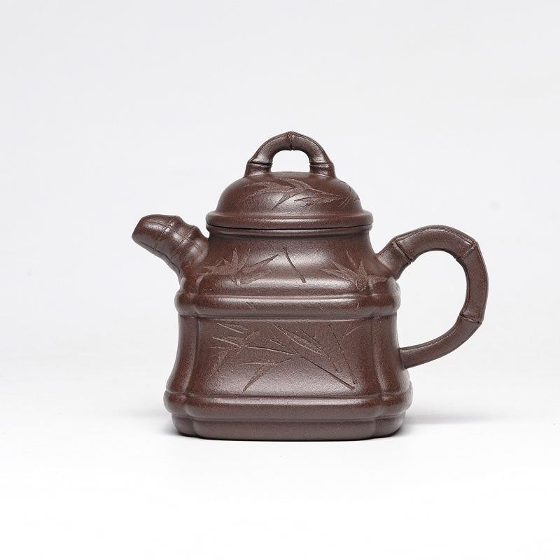 

300ml Yixing Purple Clay Teapots Handmade Square Bamboo Tripod Pot Raw Ore Purple Mud Kettle With Infuser Chinese Zisha Tea Set