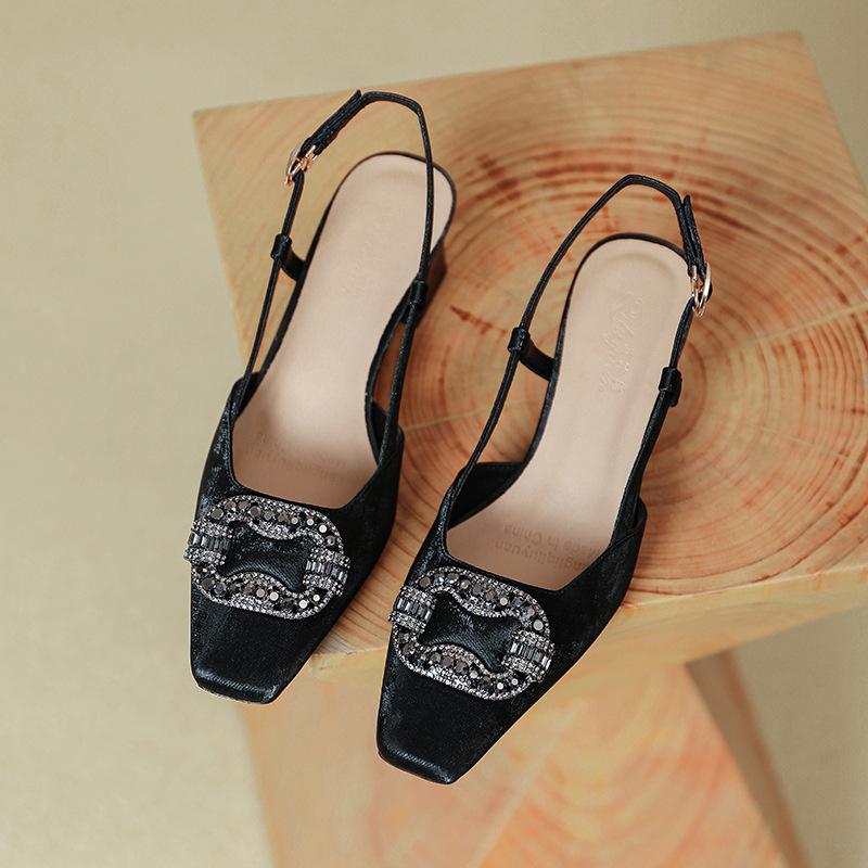 French Style Baotou Sandals for Women in The Summer of 2026 Empty Single Shoes with A Single Buckle and Square Toe High Heels