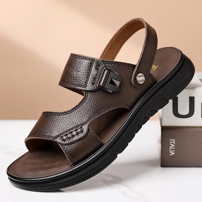 Leather Sandals Men's Trendy First-layer Cowhide Beach Shoes Men's Non-slip Wear-resistant Slippers Soft-soled Middle-aged and Elderly Dad Shoes