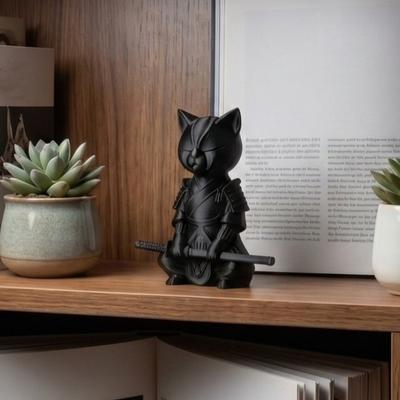 Statua Gatto Guerriero Scultura Gatto Samurai Stampata 3D Ornamento Animale Bizzarro da Scrivania per Decorazione Tavolo Scaffale Soggiorno Regalo per Amanti dei Gatti Collezionisti