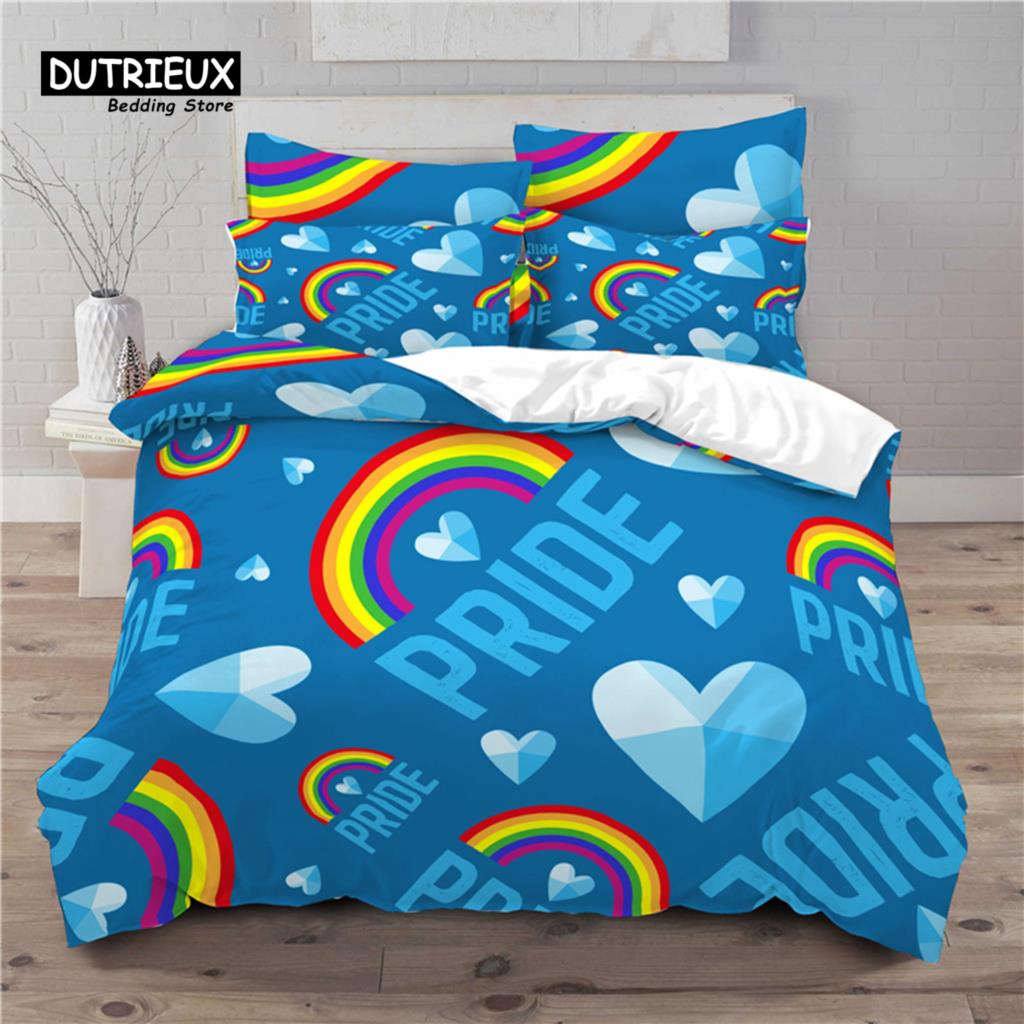 Luxuriöser 3D Regenbogenherz-Druck Home Living Bequemer Bettbezug Kissenbezug Kinderbettwäsche-Set Queen und King EU/US/AU/UK Größe