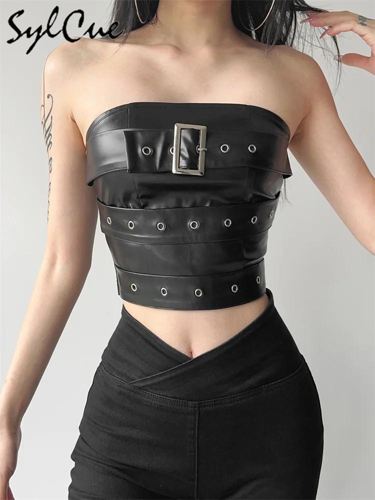 Classic Retro Matte Black Mysterious Sexy All-Match Personality Fashionable Summer Travel Cool Women Belt Chest Wrap Vest