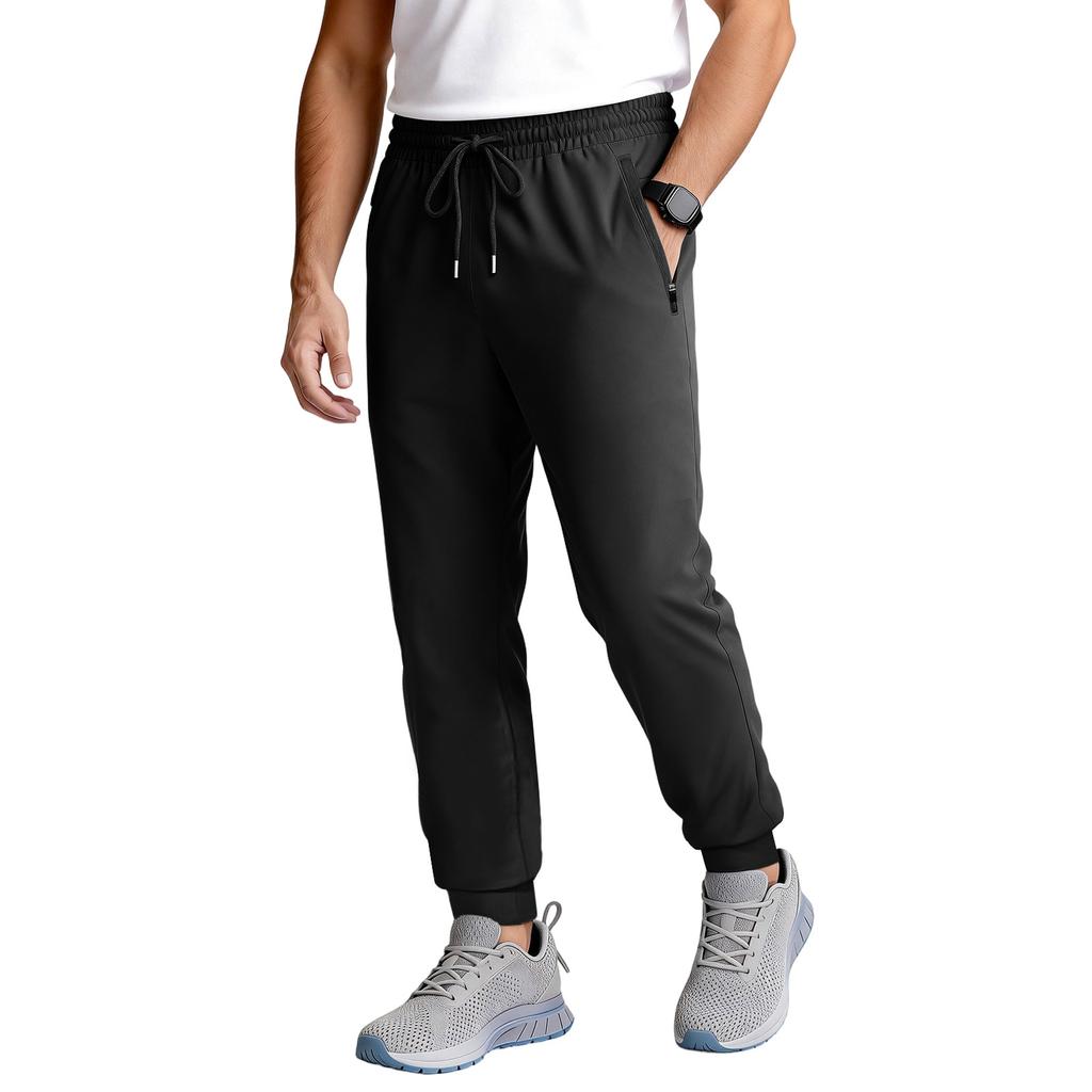 Men's Tapered Joggers With Zipper Pockets | Elastic Quick-Dry Athletic Pants For Workout & Running