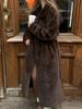 Women's Collar Tied Waist Artificial Wool Long Winter Coat