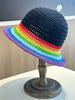 New Rainbow Striped Fisherman Hat Women Japanese Knitted Wool Bucket Hat Autumn And Winter Warm Windproof Basin Hat