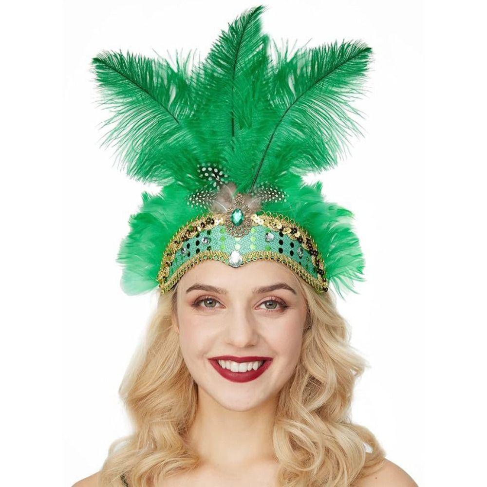 Exquisite Sequin Feather Headband Vintage Masquerade Hair Band  Dance Show