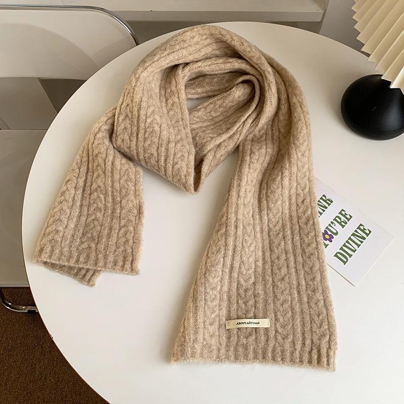 New Style Wool Solid Color Knitted Scarf for Women Winter Korean Style High End Warm and Cold Protection Neck Scarf