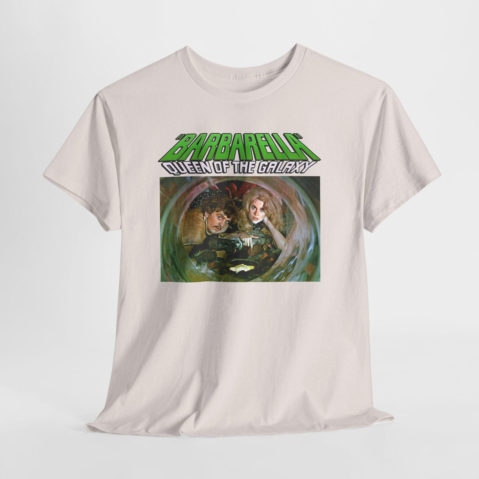 Barbarella v19 Unisex Heavy Cotton Tee, Retro Sci-Fi Graphic Tee, Vintage Space Movie T-Shirt, Sci-Fi Fan Gift, Cosmic Adventure Shirt XL