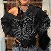 Hettegenser Dark Spider web trykt Goth Black hettegenser sweatshirt glidelås Oversized jakke Herre og kvinner Hettegenser streetwear Streetwear
