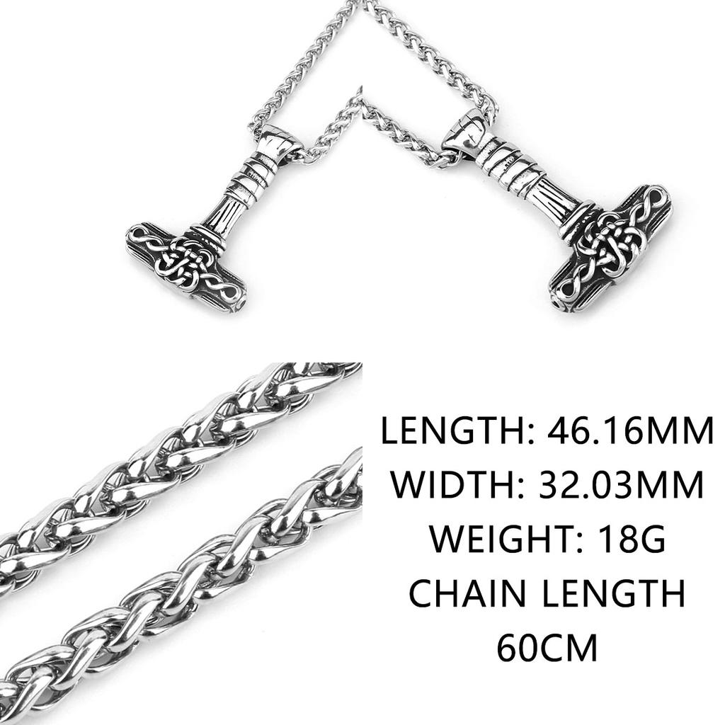 Stainless Steel Viking Odin Hammer Mjolnir Necklace for Men Vintage Nordic Celtic Knot Pendant Necklace Fashion Amulet Jewelry