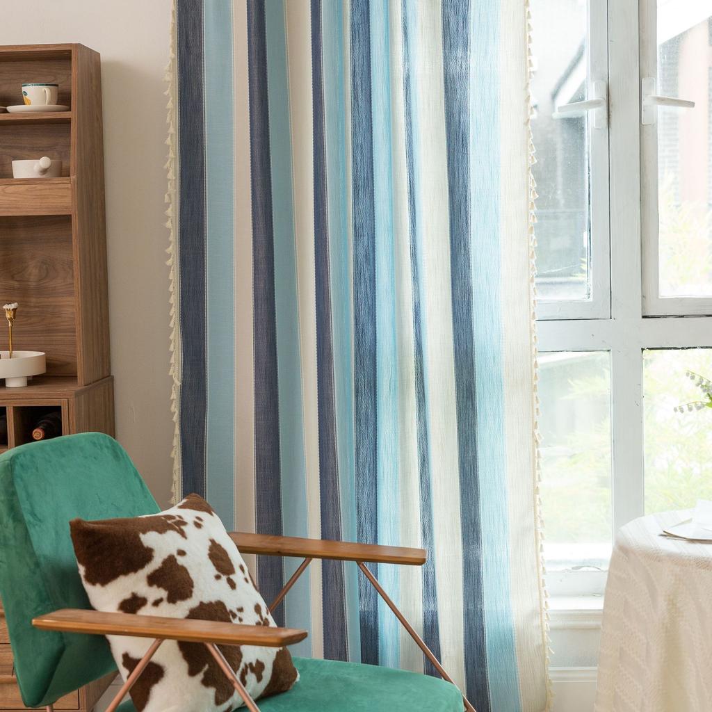 Long Stripe No Punching Bedroom Kitchen Living Room Floating Curtains Finished Small Curtains Partition Curtains