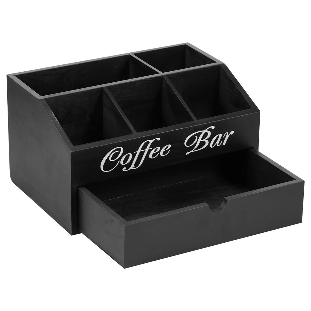 Coffee Bar Organizer with Drawer Wood Coffee Bar Accessories Organizer Coffee Station Organizer Versatile Coffee Pods Holder New