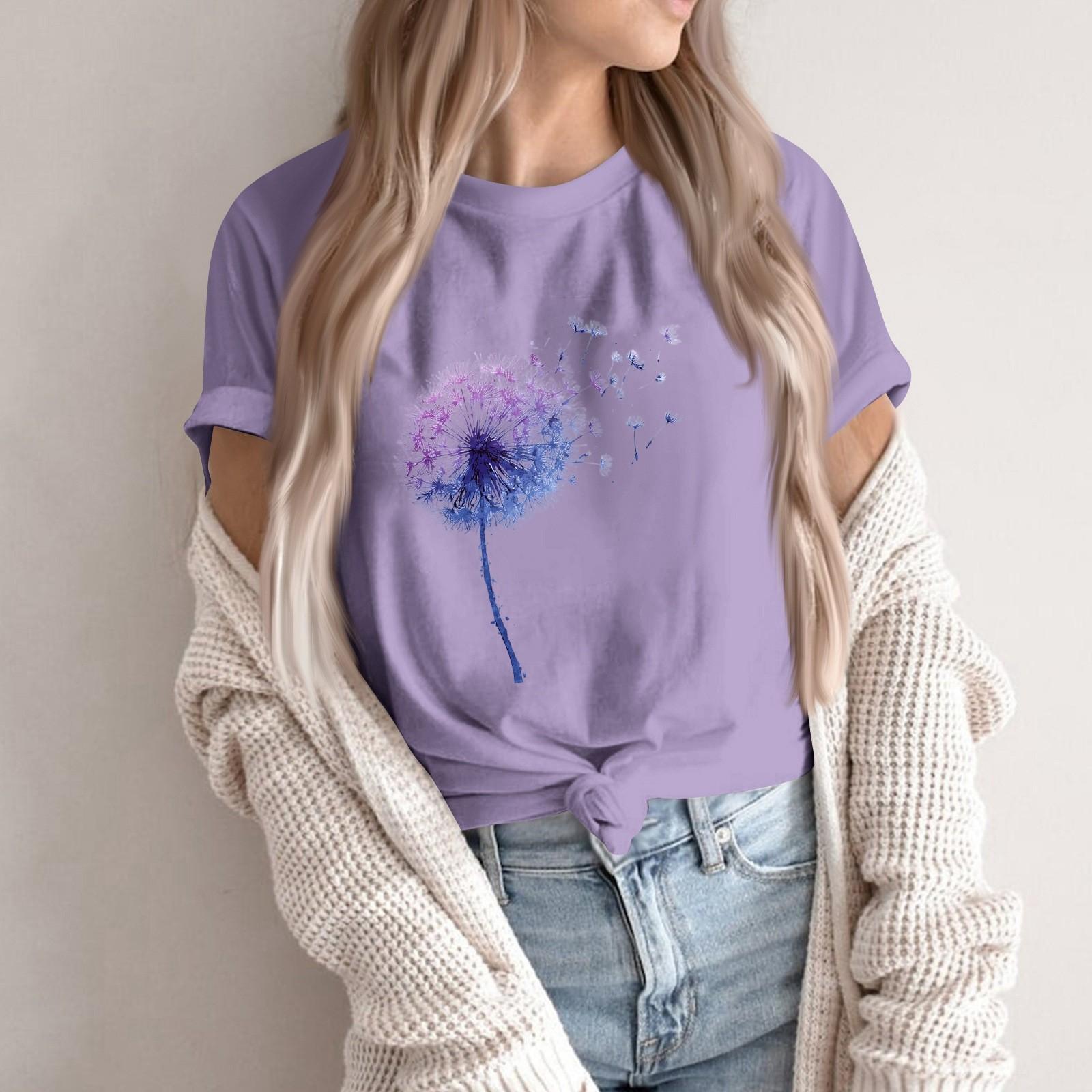 

Women s Fashion Casual Printed Round Neck Short Sleeved Pullover T-Shirt Top XXL фіолетовий