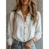 Lace Patchwork Vintage Collar V Neck Long Sleeve Button Shirt