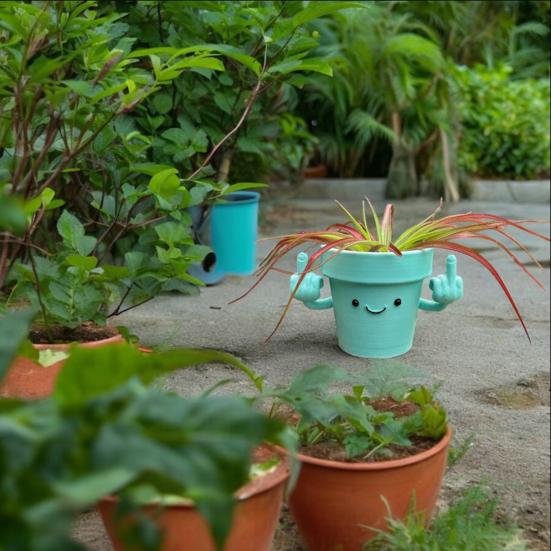 Усміхнений квітковий горщик із піднятими середніми пальцями Пластикові горщики для сукулентів з усмішкою